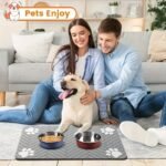 1Pc Quick Dry Diatomaceous Earth Pet Feeding Mat - Splash-Proof, Absorbent, Easy To Clean, For Dogs And Cats, Herring Bone Pattern With Paw Print Design, Black, Washable Pet Feeding Mat - Image 6