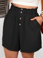 Plus Size Button Front Wide Leg Shorts, Casual Slant Pocket Elastic Waist Shorts, Women'S Plus Size Clothing - Image 7
