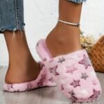 Women'S Cozy Star Patterned Plush Slippers, Colorful Plush Lined Home Footwear, Soft Indoor Warm Comfortable Fit - Image 2