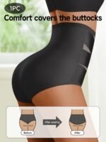 1Pc Women'S High-Waist Shapewear Panties, Comfortable Skin-Friendly Breathable, Elegant Style, No Padding, Cross Strap Detail, Medium Support, Knit Fabric, Solid Color, Nylon Material, Triangle Underwear - Image 4