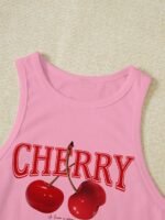 Women'S Elegant Cropped Graphic Tank Top - Cherry Print Semi-Sheer Stretchy, Round Neck Sleeveless Shirt, Machine Washable All-Season Casual Top, Ladies Tank Tops, Playful Summer Wear - Image 7