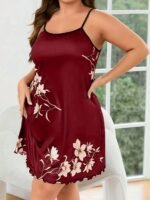 Women'S Plus Elegant Nightdress, Plus Size Floral Print Round Neck Lettuce Trim Cami Sleep Dress - Image 5