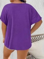 Plus Size, Large Size Solid Color Lace Patchwork Short Sleeves - Image 2