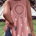 Elegant V-Neck Sleeveless Vest, Woven Non-Stretch Fabric, Pattern, With Contrasting Lace Details, For Women, With Voluminous Floral And Ruffles