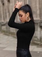 Slim Mock Neck Plain Color T-Shirt, Casual Long Sleeve Top For Spring & Fall, Women'S Clothing - Image 7