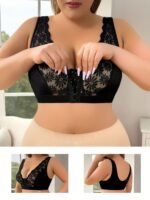 Women'S Plus Elegant Shapewear Top, Plus Size Floral Lace Front Front Closure Wide Strap Shapewear Bra