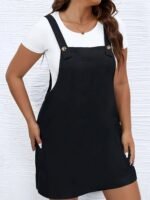 Plus Size Women'S Elegant Square Neck Dress - Stretchy Sleeveless Midi Dress With Pockets, Machine Washable Solid Color For Spring Summer Fall Casual & Semi-Formal Wear, Dress, Medium Elasticity - Image 3