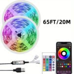 91.44Cm-30.48Meter Rgb Led Strip Lights With Remote & App Control, Adjustable Brightness, Diy Mode, Usb Powered, Abs Material, Non-Rechargeable Button Battery, For Bedroom, Living Room, Tv Mirror Backlight Decoration, Led Lights For Bedroom - Image 11