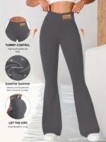 Women'S High-Waisted Flared Leggings - Elastic Waistband, Mid-Rise 9/10 Length, Stretchy Comfort Fit For Spring/Autumn Casual Wear, Black, High Waisted Leggings - Image 9