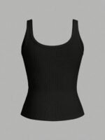 Women'S Elegant U-Neck Cami Top - Black, Stretchy Polyester Blend, Sleeveless, Machine Washable, Form-Fitting, All-Season Wear, Casual Layering Piece | Formfitting Design | Plain Weave Top - Image 6