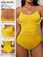 Women'S High-Waisted Tummy Control Bodysuit - Adjustable Shoulder Straps, Chest Support & Butt Lifting Thigh-High Shapewear - Lightweight Sculpting One-Piece In 7 Colors (Elegant Special Collection), Tummy Control Shapewear, Body Shaping Wear, Ribbed Texture, Flexible Material, Waist Trainer, Special Occasion Wear - Image 2