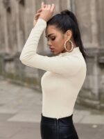 Slim Mock Neck Plain Color T-Shirt, Casual Long Sleeve Top For Spring & Fall, Women'S Clothing - Image 8