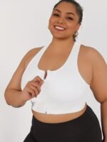 Women'S High-Impact Sports Bra With Zipper Front Closure, Removable Pads & High-Elasticity Fabric - White Yoga Running Gym Bra For Workouts, Machine Washable, Strapless Push Up Bra, Workout Support, Backless Design, Durable Sports Wear - Image 4
