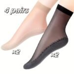 4 Pairs Women'S Sheer Ankle Socks, Non-Slip Transparent Toe Protector, Breathable Nylon, Knit Fabric, Polyamide 85%, Elastane 15%, Solid Color, Hand Wash - 100 G/M? - Image 13