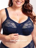 Plus Bra, Underwire-Free Full Coverage Bra, Push Up Bra With Classic Three-Piece Structure In Sheer Fabric, Sexy Contrast Lace, Wide Shoulder Straps, Back Shaping And Side Reduction, 100Dd, 105D - Image 6