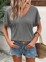 Plus Size V Neck Solid Simple T-Shirt, Casual Short Sleeve Top For Spring & Summer, Women'S Plus Size Clothing - Image 7