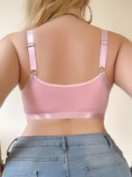 Women'S Plus Size Sexy Cut-Out V-Neck Bra - Soft Pink No Underwire Wire-Free Comfort, Breathable Polyester/Elastane Blend, Hand Wash Only Elegant Special Collection - Image 5