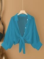 Plus Size Women'S Lightweight Semi-Sheer Chiffon Cardigan - Short Sleeve Open Front Cover-Up With Front Bow Tie Detail, Beach Cover-Up For Swimsuits, Casual Elegance All-Season Machine Washable, Seasonal Fashion | Feminine Bow Detail | Soft Drape Fabric - Image 6