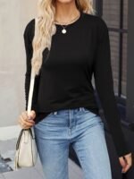 Leyou Liu Women'S Elegant Long Sleeve T-Shirt - Vibrant Purple Round Neck Top, Machine Washable Regular Fit For Autumn Winter Casual & Formal Wear, Autumn Wardrobe Essential, Sophisticated Texture, Durable Casualwear, Comfortable Fabric - Image 9