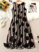 Large Women'S Elegant Sleeveless Dress Casual Print Round Neck Dress - Image 3