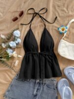 Solid Color Floral Texture Cute Top - Image 6