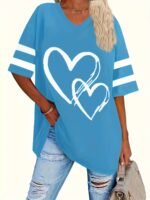 Plus Size, Plus Size Minimalist Heart Print Elegant And Comfortable Short Sleeve T-Shirt For Spring/Summer - Image 9