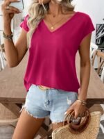 Women'S Casual Bowknot Short Sleeve T-Shirt - Black V-Neck With White Bow Detail, Perfect For Summer Outings And Casual Attire, Everyday Top | Bowknot Detailing | Stylish Accessory - Image 7