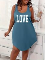 Women'S Plus Casual Lounge Dress, Plus Size Letter Graphic Scoop Neck Racer Back Tank Home Wear Dress - Image 2