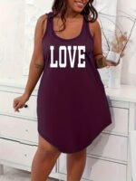 Women'S Plus Casual Lounge Dress, Plus Size Letter Graphic Scoop Neck Racer Back Tank Home Wear Dress - Image 4