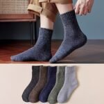 3/5 Pairs Men'S Thick Warm Knit Crew Socks - Solid Color Winter Socks With Ribbed Cuffs, Polyester Blend, Hand Wash Only, Ideal For Cold Weather Comfort, Winter Socks, Handwash Only Socks, Ribbed Cuff Socks, Durable Knit Socks - Image 10