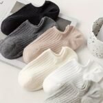 6 Pairs Solid Pinstripe Boat Socks, Simple Comfy & Breathable Socks, Women'S Stockings & Hosiery - Image 4