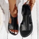 Women'S Solid Color Elegant Sandals, Lightweight Flat Elastic Strap Vacation Shoes, Summer Hollow Daily Footwear - Image 4