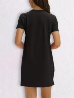 Women'S Casual Caivin Letter & Geometric Print Midi T-Shirt Dress - Slim Fit Round Neck Short Sleeve, Lightweight Breathable Fabric, Machine Washable For Spring Summer, Casual Attire, Comfortable Daily Wear - Image 6