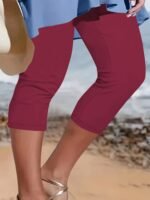 Women'S Plus Size High-Waisted Capri Leggings - Stretchy, Comfortable, Non-See-Through, Solid Black, Perfect For Spring/Summer/Fall, Machine Washable, High Waisted Leggings, Casual Wear, Versatile Fashion, Stretchy Fabric - Image 10