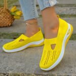 1 Pair Women'S Breathable Open Toe Sneakers, Casual All-Season Slip-On Walking Shoes, Lightweight Flat Sole With Solid Color Design, Comfortable Fabric Upper/Inner And Faux Sole - Image 17