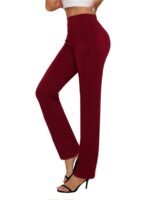 Women'S High-Waist Solid Color Maroon Pants - Slim Fit, Straight Leg, Polyester Blend, Machine Washable, All-Season Comfort, Versatile For Casual & Formal Outfits, Formal Attire, Sleek Appearance, Smooth Texture - Image 4