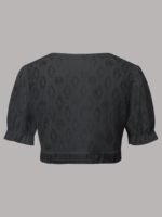 Solid Eyelet Contrast Lace Crop Cardigan, Elegant Puff Short Sleeve Open Front Top, Women'S Clothing - Image 6
