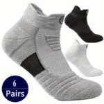 6/12 Pairs Men'S Soft Breathable Athletic Socks - Geometric Pattern, Low-Cut Design For Basketball & Football, Comfortable Polyester Blend, Black & White Options, Sports Socks, Sporty Style, Durable Knit