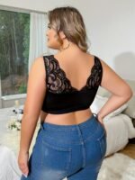 Women'S Elegant Lingerie, Plus Size Contrast Lace Full Cover Wide Straps Bralette - Image 2
