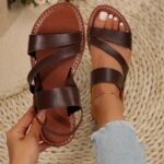 Women'S Casual Flat Sandals - Brown Cover Straps, Open Toe, Comfortable Tpr Sole, Ideal For Beach And Home Use, Beach Shoes - Image 3