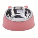1Pc Elevated Stainless Steel Cat Bowl, 2-In-1 Inclined Food & Water Dish With Cute Ear Stand, Neck Protection Design For Cats - Available In White, Black, And Gray - Image 8