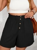Plus Size Button Front Wide Leg Shorts, Casual Slant Pocket Elastic Waist Shorts, Women'S Plus Size Clothing - Image 10