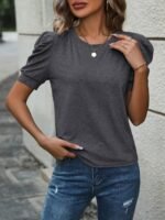 Elegant Gray Crew Neck Short Sleeve Top For Women - Soft Polyester Blend, Casual & Comfortable Fit, Perfect For Casual Attire, Casual Casual Attire|Elegant Crew Neck|Smooth Texture Fabric - Image 7