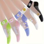 5 Pairs Of Floral Prints With Contrasting Fishnet Stockings, Breathable And Comfortable Ankle Socks, Women'S Stockings And Sweaters. - Image 6