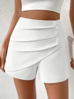 Women'S Casual White Shorts With Front Button Closure - Elastic Waistband, Structured Non-Stretch Fabric, All-Season Versatile Wear For Everyday & Formal Outfits - Image 2