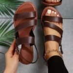 Women'S Adjustable Crisscross Strap Flat Sandals - Open-Toe Summer Beach Shoes With Buckle Closure, Soft Faux Cover & Tpr Sole, Black Casual Roman Sandals For Casual Attire, Strappy Sandals - Image 4