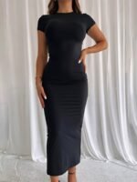 Women'S Bodycon Pencil Dress - Sexy Round Neck Short Sleeve Long Sleeveless Alternative - Machine Washable Stretchy Fabric - Solid Color Elegant Office To Party Wear, Formal Occasion, Formfitting Silhouette, Smooth Texture, Professional Women - Image 7