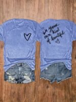 Women'S Be Your Own Kind Of Beautiful Print T-Shirt - Front & Back Motivational Graphic Tee, Soft Stretch Round Neck Short Sleeve Casual Top, Machine Washable All-Season Comfort Fit, Vacation Clothing, Graphic Heart Design, Medium Elasticity Fabric - Image 2