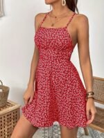 Women'S Elegant Backless A-Line Dress - Sexy Red Floral Print Short Skirt, Backless Design, Perfect For Spring/Summer Vacations, Casual Summer Dress | Floral Print Dress | Aline Silhouette, Cute Summer Dresses - Image 2