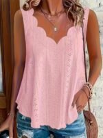 Plus Size, Women'S Plus Size Casual V-Neck Sleeveless Tank Top - Asymmetrical Hem, Jacquard Detail, Breathable Stretch Fabric, Machine Washable, All-Season Wear, Ladies Tank Tops, Offshoulder Styling, Pearlescent Sheen Finish - Image 6